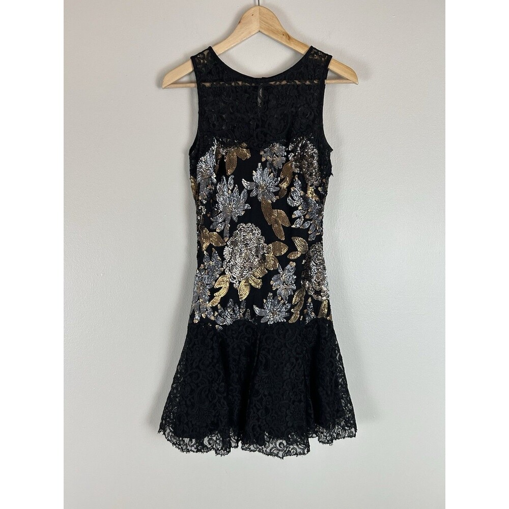 Vintage Sequin Lace Whimsy Goth Dress Floral Mini Cocktail Event Fairy Glam